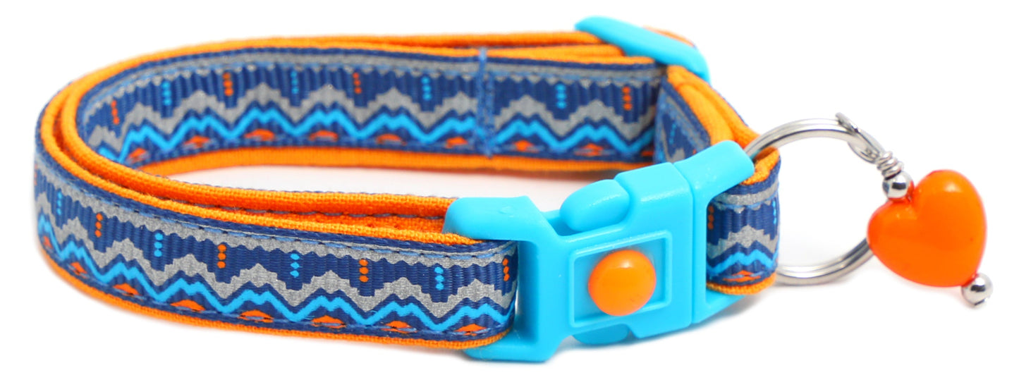 Blue and Orange Aztec Breakaway Cat Collar-13