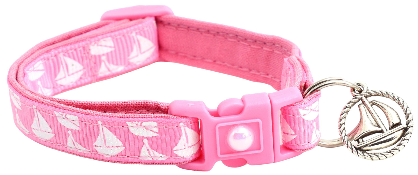 Sailboats on Red Breakaway Cat Collar