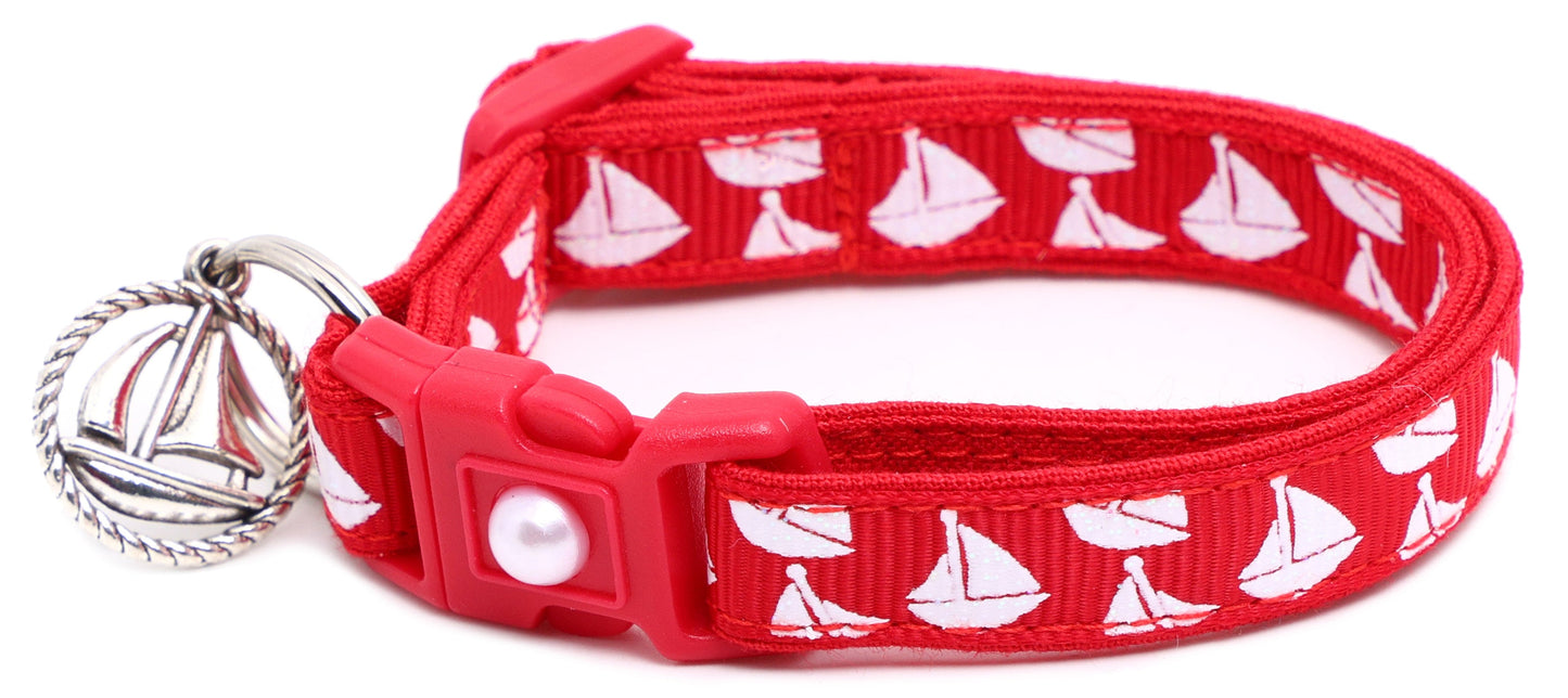 Sailboats on Red Breakaway Cat Collar