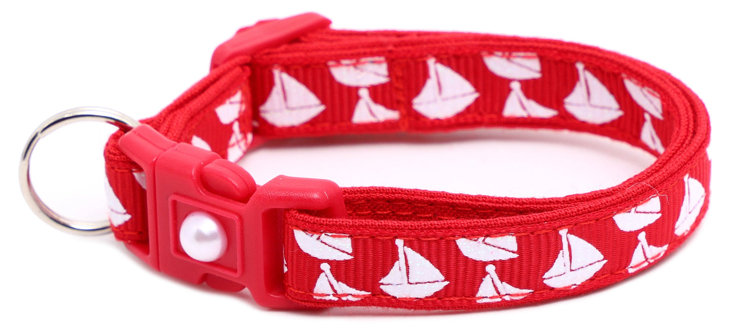 Sailboats on Red Breakaway Cat Collar