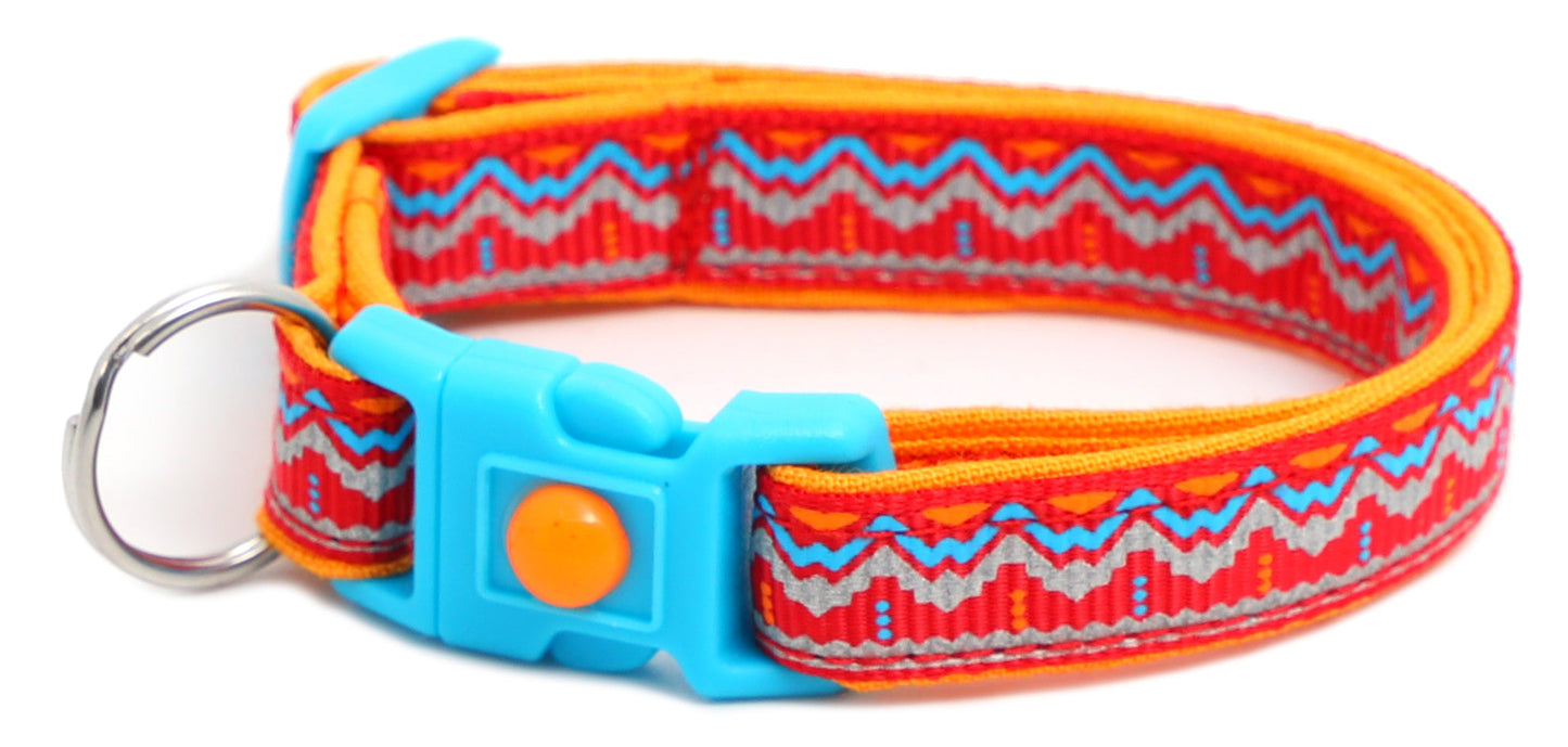 Blue and Orange Aztec Breakaway Cat Collar-31