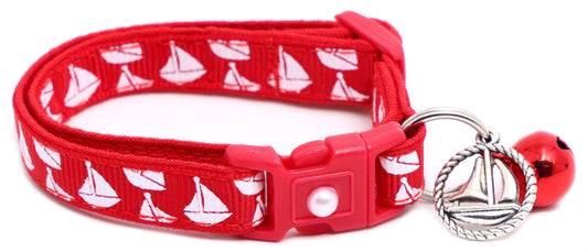 Sailboats on Red Breakaway Cat Collar