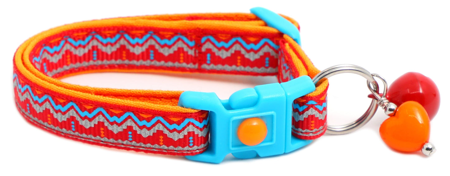 Blue and Orange Aztec Breakaway Cat Collar-26