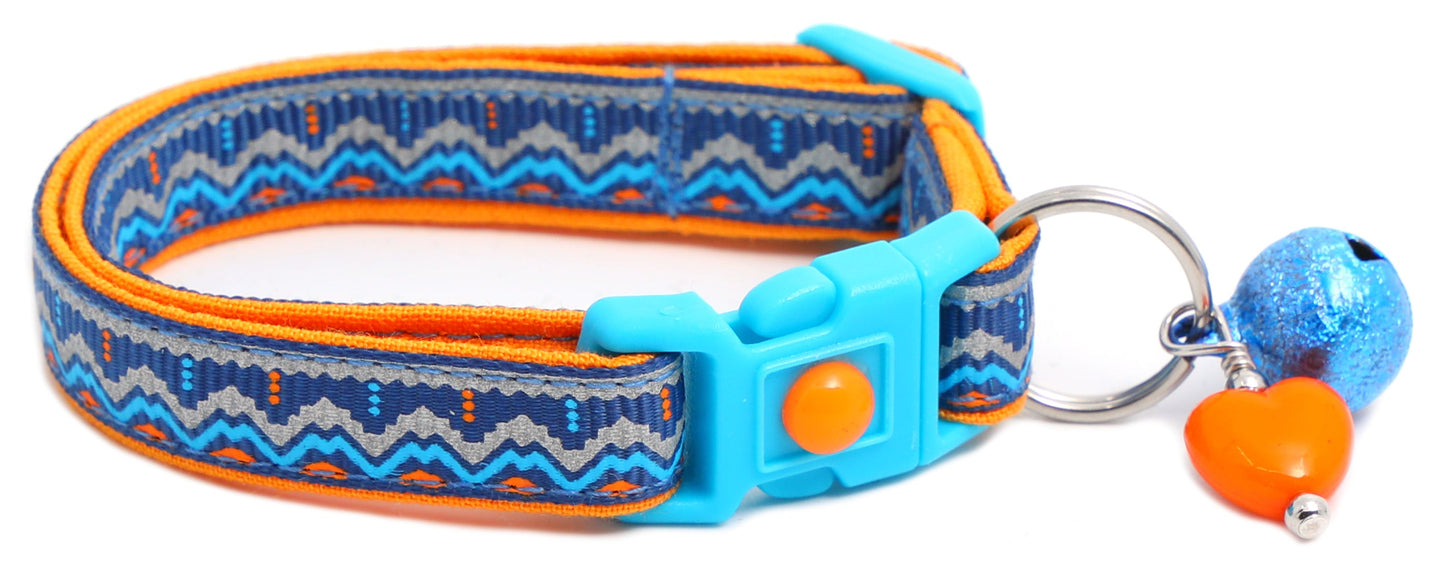 Blue and Orange Aztec Breakaway Cat Collar-22