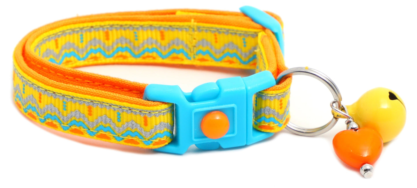 Blue and Orange Aztec Breakaway Cat Collar-25