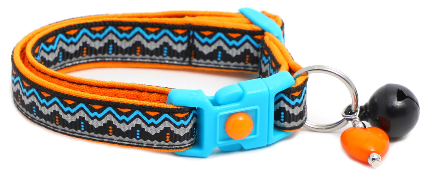 Blue and Orange Aztec Breakaway Cat Collar-23