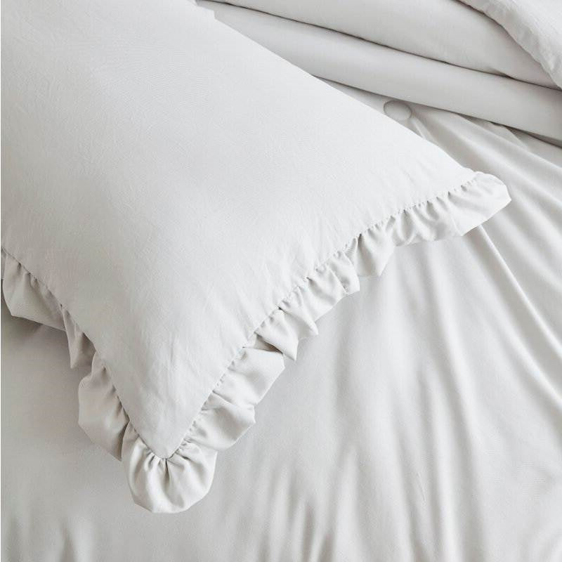 Queen Oversized Grey Ruffled Edge Microfiber Comforter Set-2