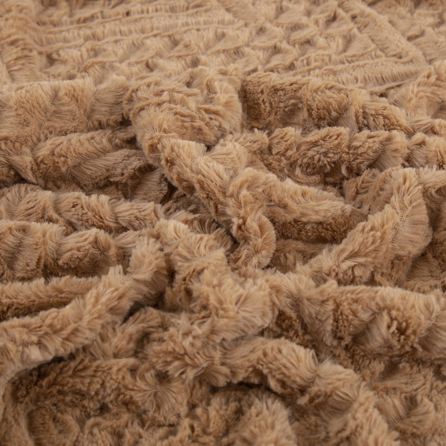 Tache Caramel Brown Faux Fur Throw Blanket Chevron Geometric Embossed (#10)-4
