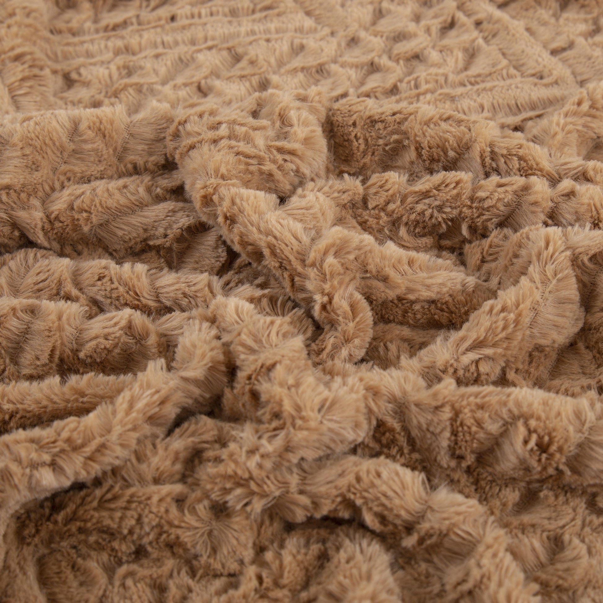 Tache Caramel Brown Faux Fur Throw Blanket Chevron Geometric Embossed (#10)-4