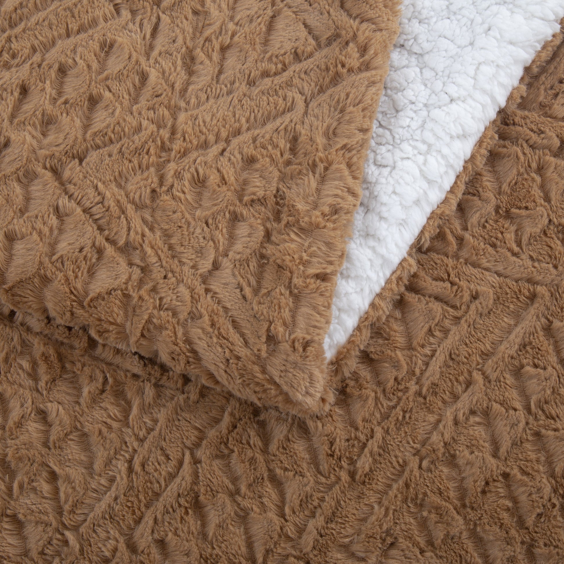 Tache Caramel Brown Faux Fur Throw Blanket Chevron Geometric Embossed (#10)-2