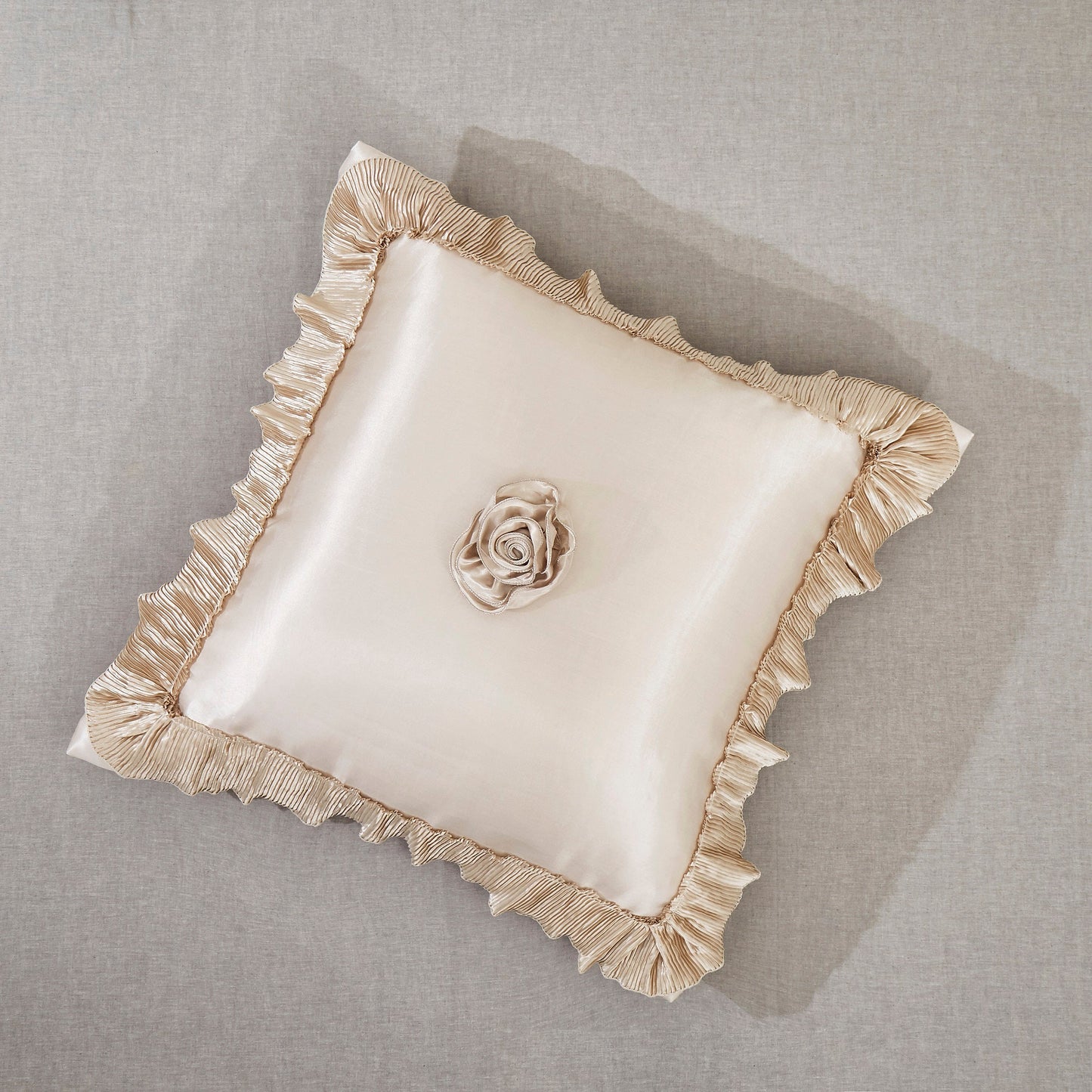 Tache Satin Floral Lace Ruffle Crème Beige Sweet Victorian Luxurious Euro Sham-0