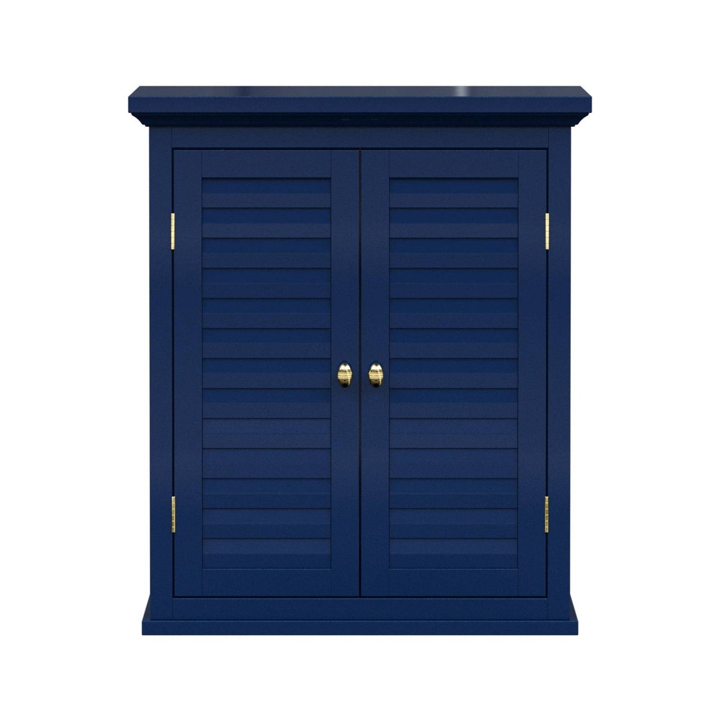 Navy Wall Mounted 2-Door Louvered Crown Molding Bathroom Wall Cabinet-0