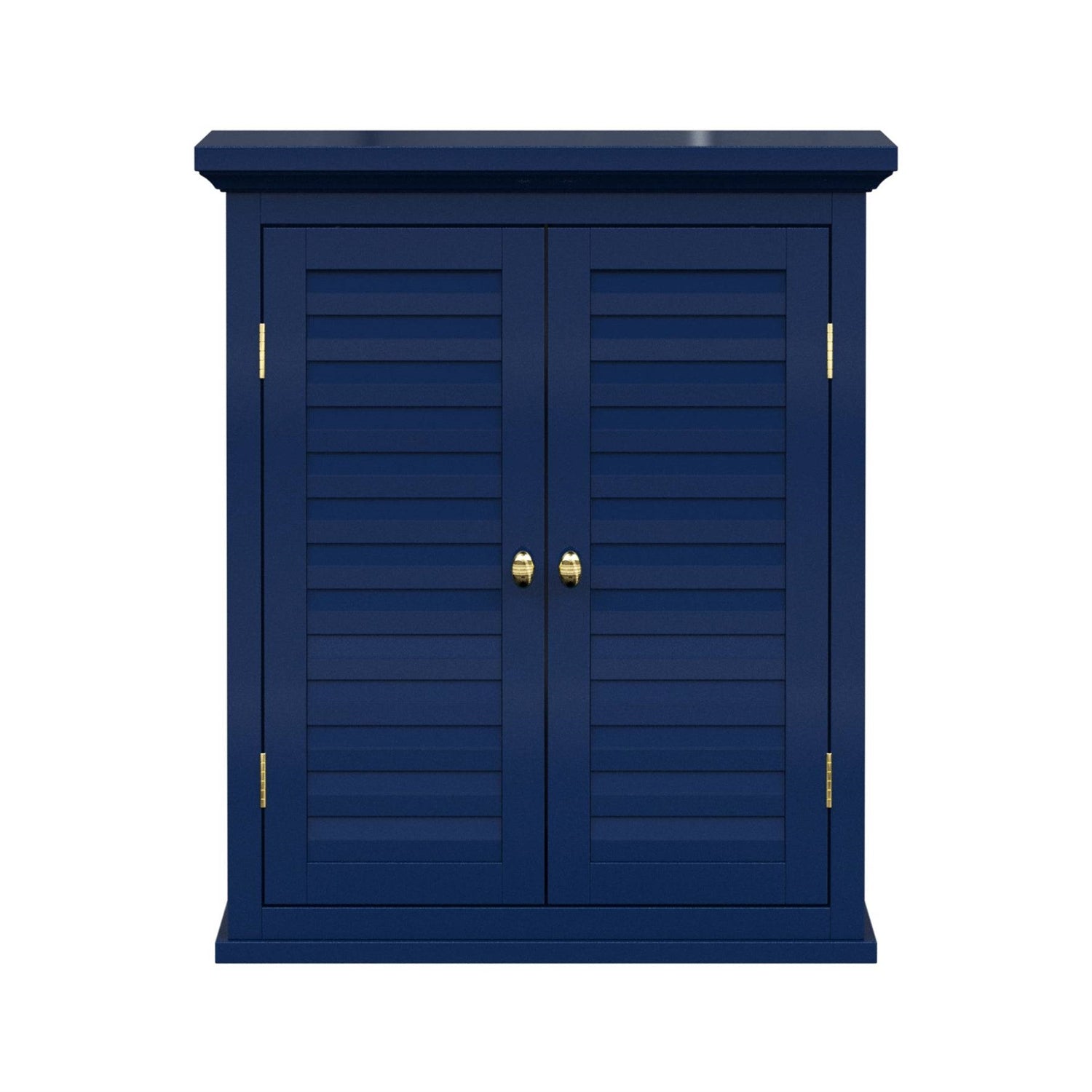 Navy Wall Mounted 2-Door Louvered Crown Molding Bathroom Wall Cabinet-0