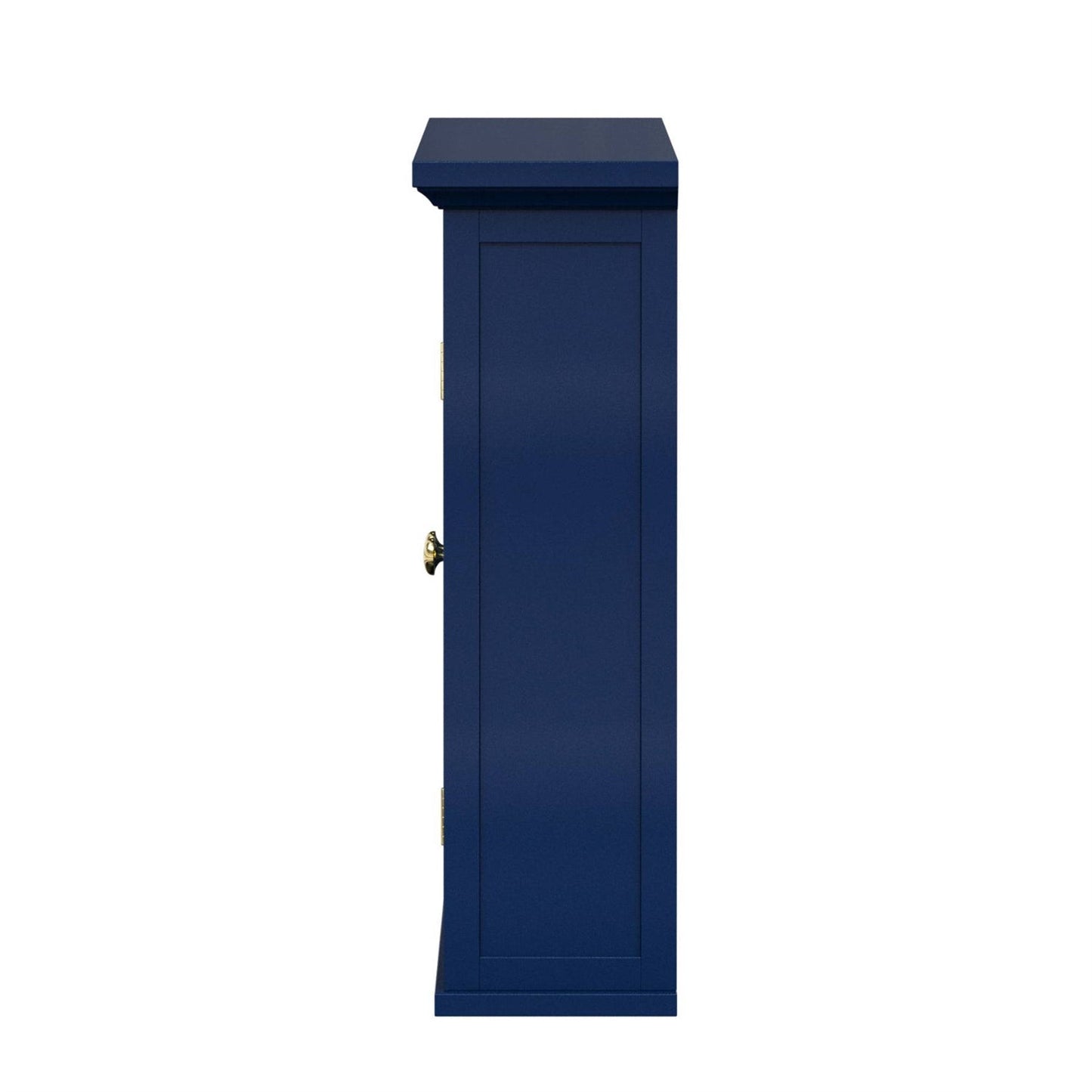 Navy Wall Mounted 2-Door Louvered Crown Molding Bathroom Wall Cabinet-2