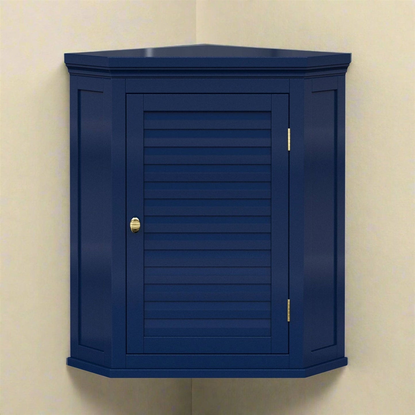 Navy Wall Mounted Corner 1-Door Louvered Bathroom Wall Cabinet