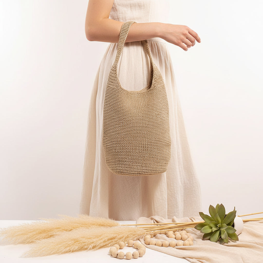 Shoulder Straw Bag Portable Bucket Woven Bag Vacation Beach Bag-1