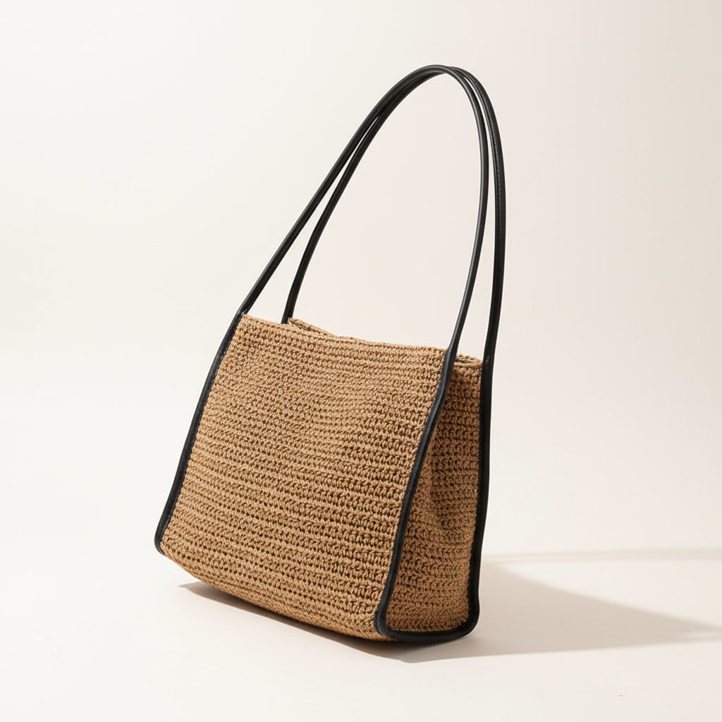 French Large Capacity Straw Bag Niche Solid Color Vacation Beach Woven Bag-0