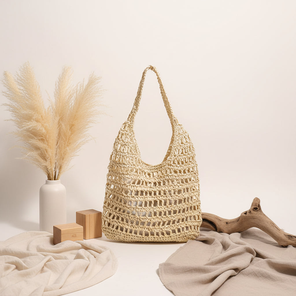 Seaside Vacation Beach Bag French Large Capacity Shoulder Straw Bag-1
