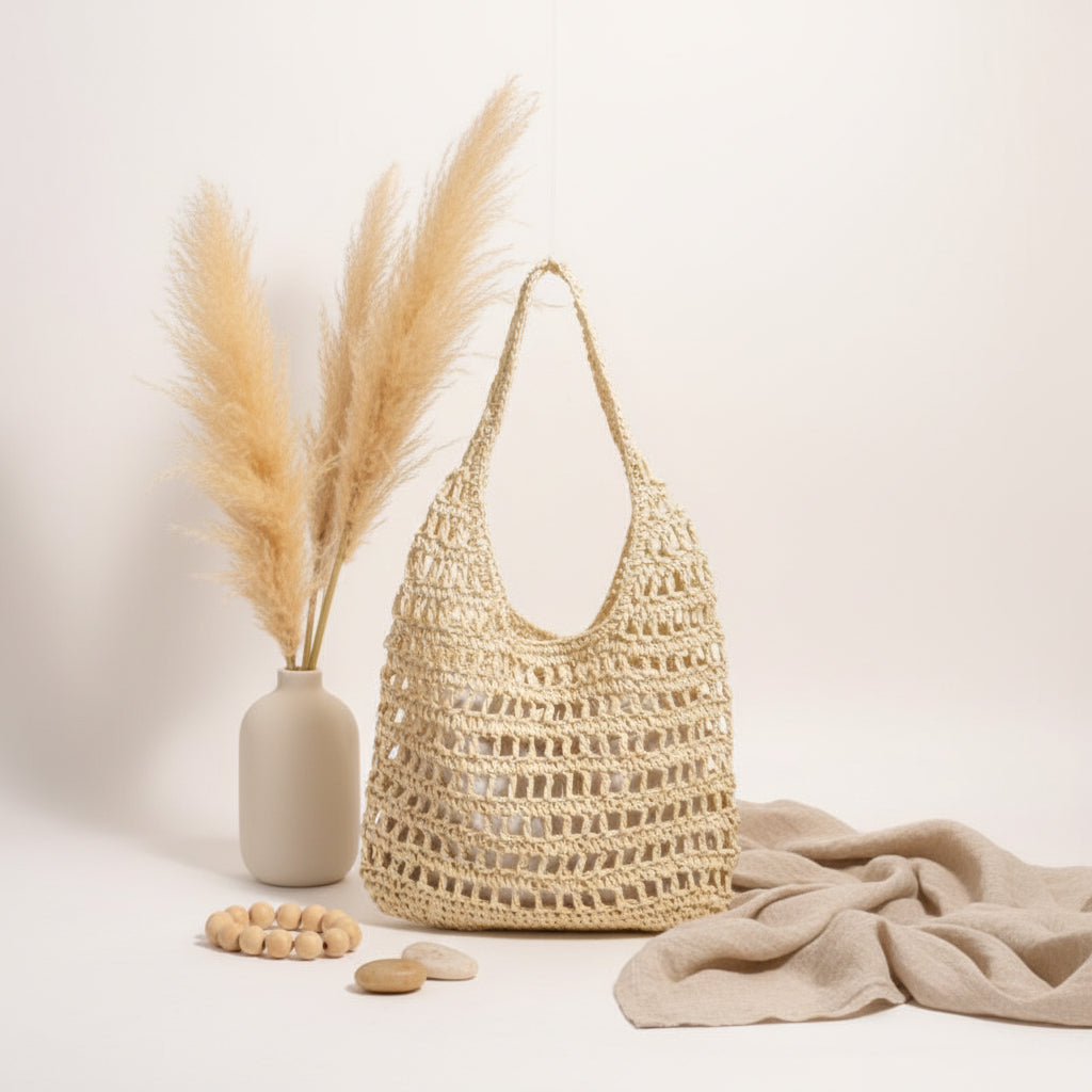 Seaside Vacation Beach Bag French Large Capacity Shoulder Straw Bag-5