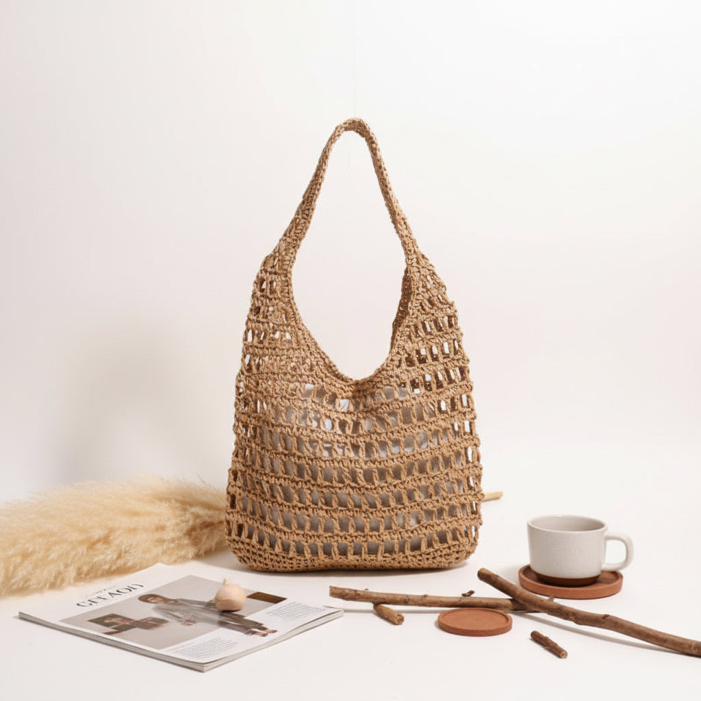 Seaside Vacation Beach Bag French Large Capacity Shoulder Straw Bag-6