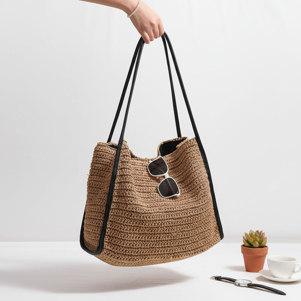 French Large Capacity Straw Bag Niche Solid Color Vacation Beach Woven Bag-1
