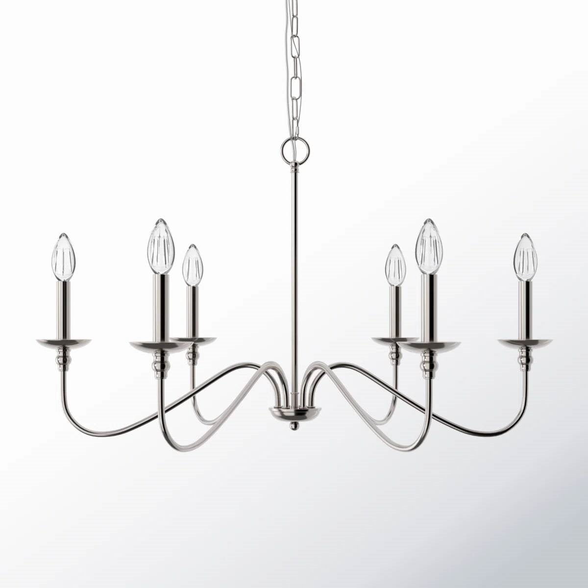 30-inch Classic 6-Light Dimmable Chandelier in Polished Nickel Finish-0