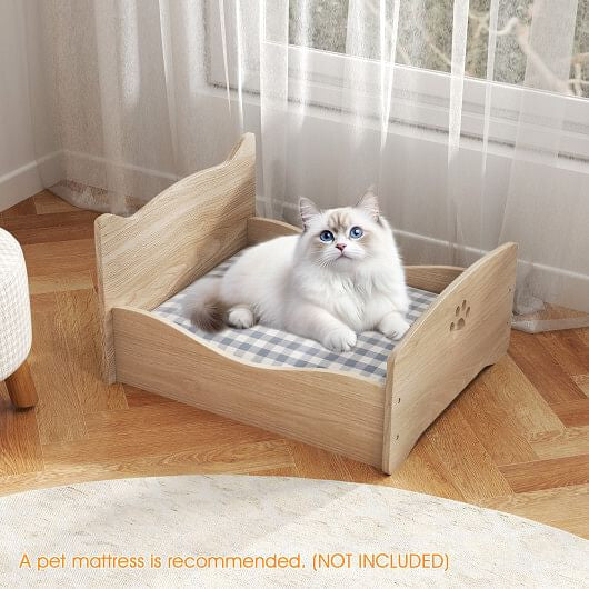 Elevated Pet Bed Frame with Rails and Cute Headboards-Walnut-0