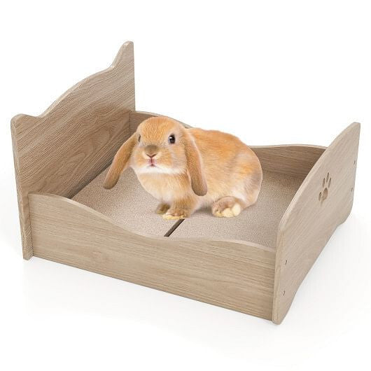 Elevated Pet Bed Frame with Rails and Cute Headboards-Walnut-2