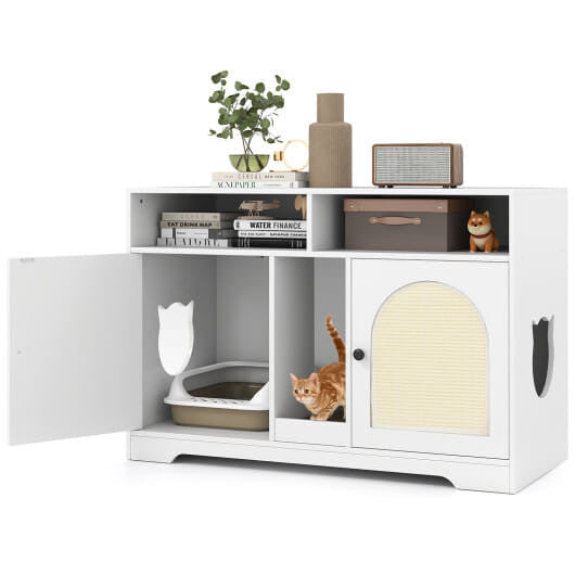 43 Inches Cat Litter Box Enclosure with Storage and Double Rooms-White-4
