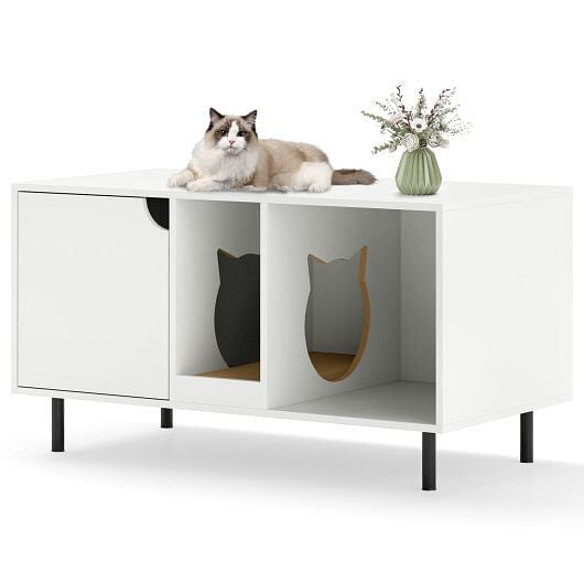 40 Inch Cat Litter Box Enclosure for 2 Cats Hidden Cat Washroom-White-4