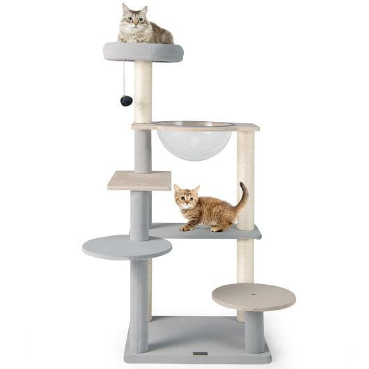 Modern Cat Tree 44 Inch Multi-level Cat Tower with Removable Padded Top Perch-Natural-2