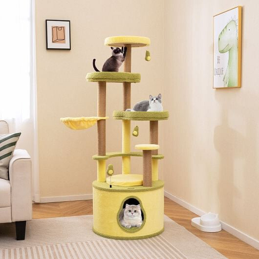 Large Avocado Cat Tree Multi-level Cat Tower with Private Condo-Green-0
