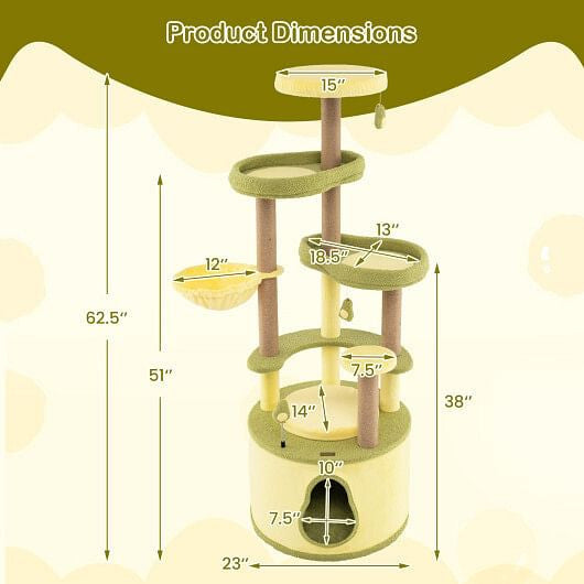 Large Avocado Cat Tree Multi-level Cat Tower with Private Condo-Green-3