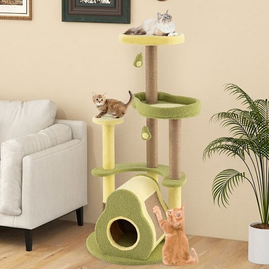 Freestanding Multi-level Avocado Cat Tower with Private Condo-Green-0