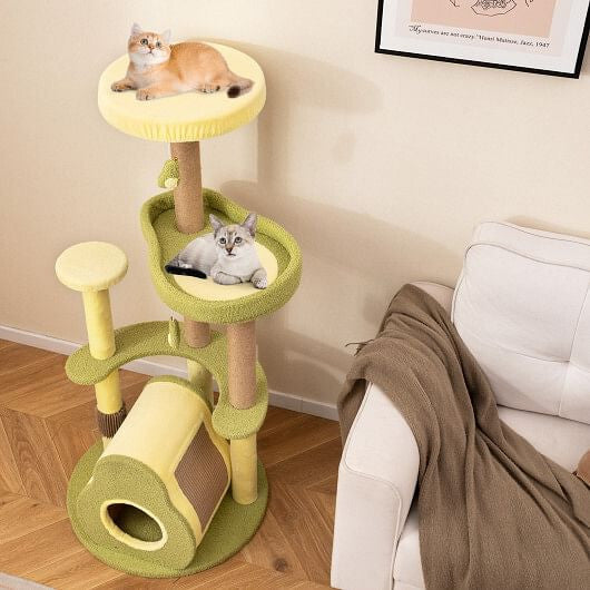 Freestanding Multi-level Avocado Cat Tower with Private Condo-Green-1