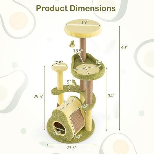 Freestanding Multi-level Avocado Cat Tower with Private Condo-Green-3