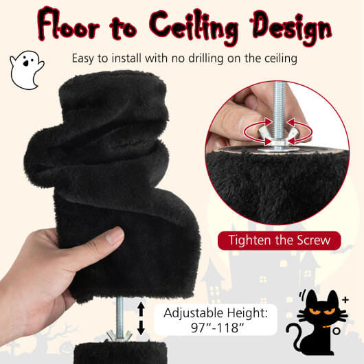 Floor to Ceiling Gothic Cat Tree 97-118 Inches Adjustable 5-Tier with Condo-Black-3