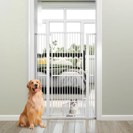 59" Extra Tall Pet Gate Heavy-Duty Metal Cat Gate with Wide Opening-White-0