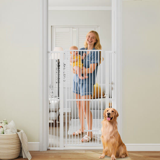 59" Extra Tall Pet Gate Heavy-Duty Metal Cat Gate with Wide Opening-White-1