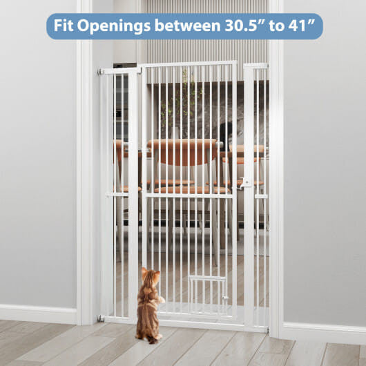 59" Extra Tall Pet Gate Heavy-Duty Metal Cat Gate with Wide Opening-White-3