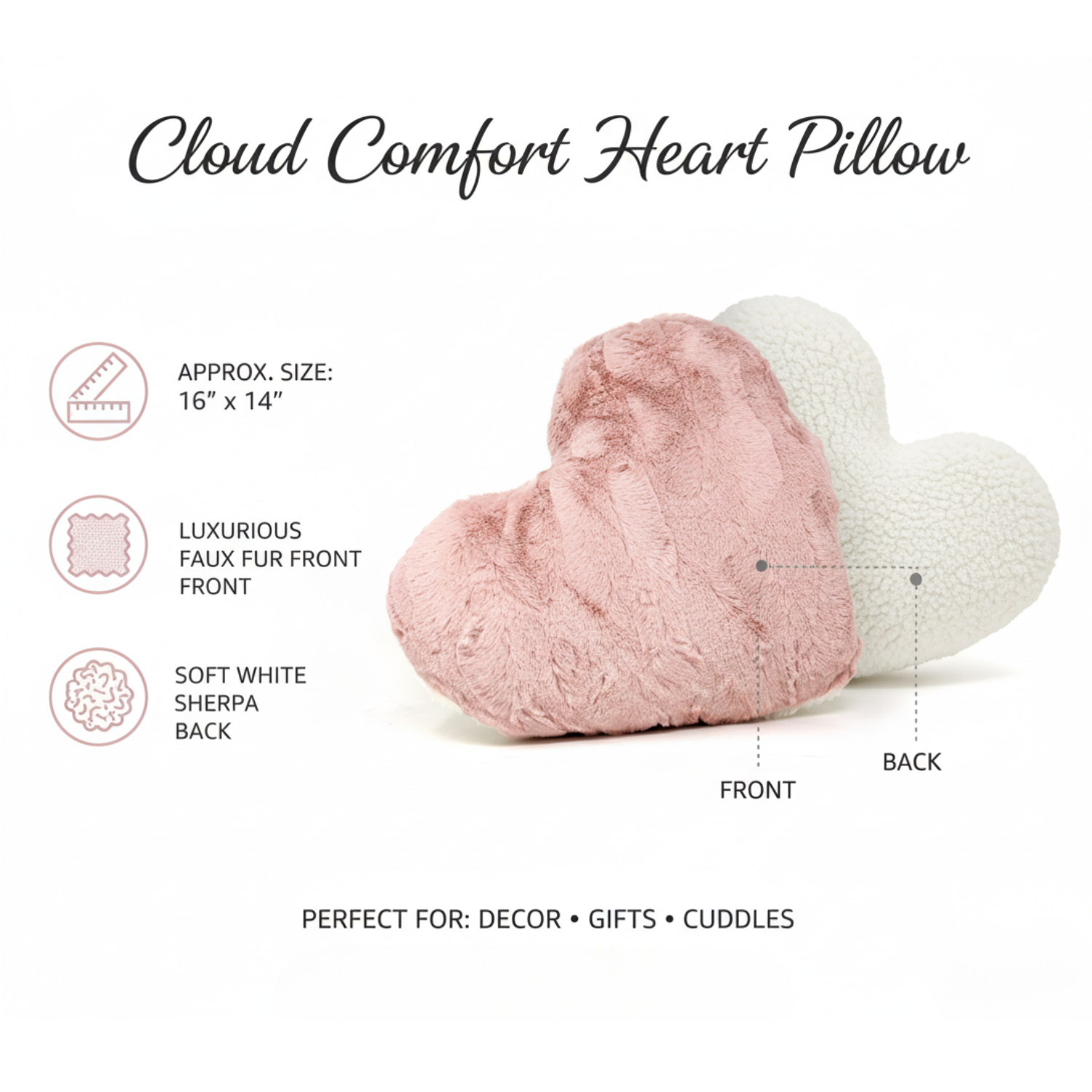 Tache Faux Fur Pink White Heart Shape Throw Pillow (#7)-1