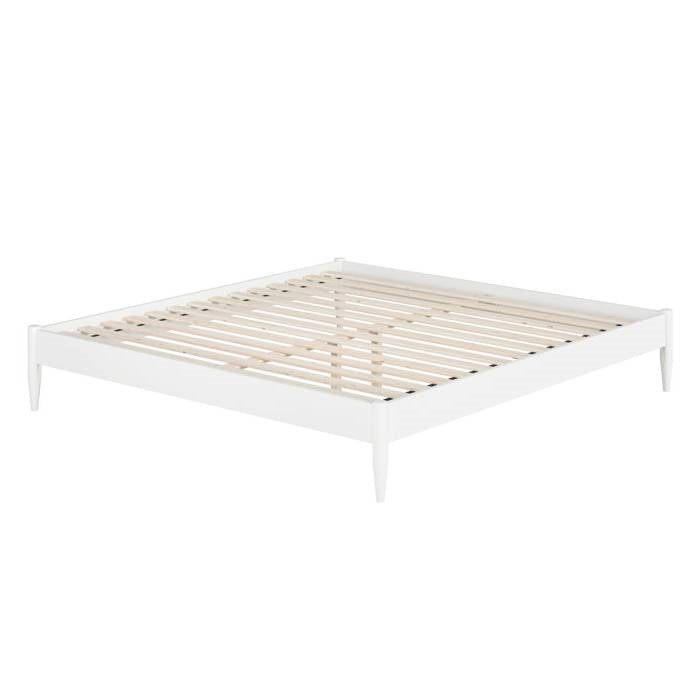 Queen Size Solid Hardwood Victorian Style White Platform Bed-0