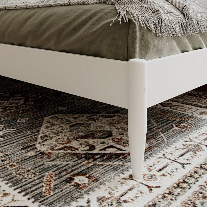 Queen Size Solid Hardwood Victorian Style White Platform Bed-3