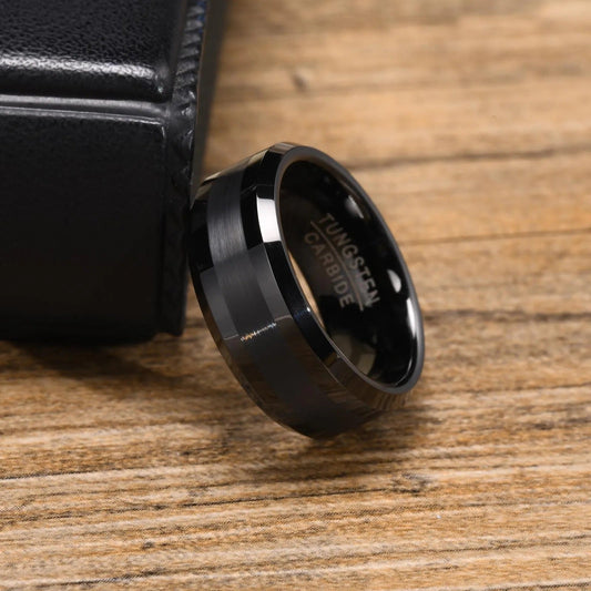 Elacy Ever After Black Tungsten Carbide Wedding Ring