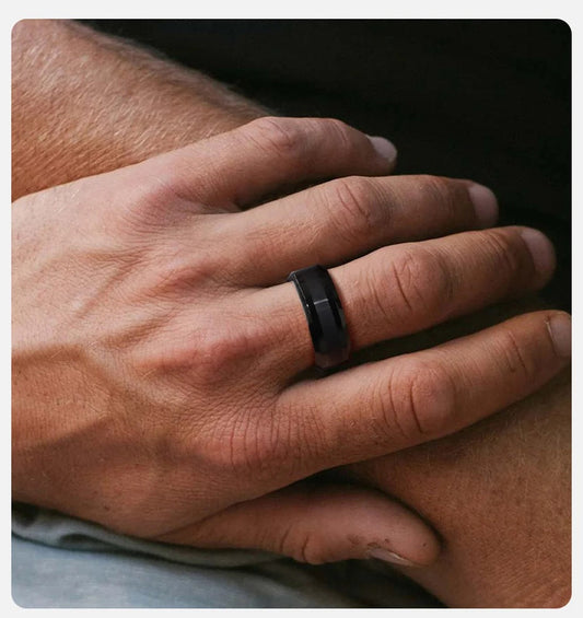 Elacy Ever After Black Tungsten Carbide Wedding Ring