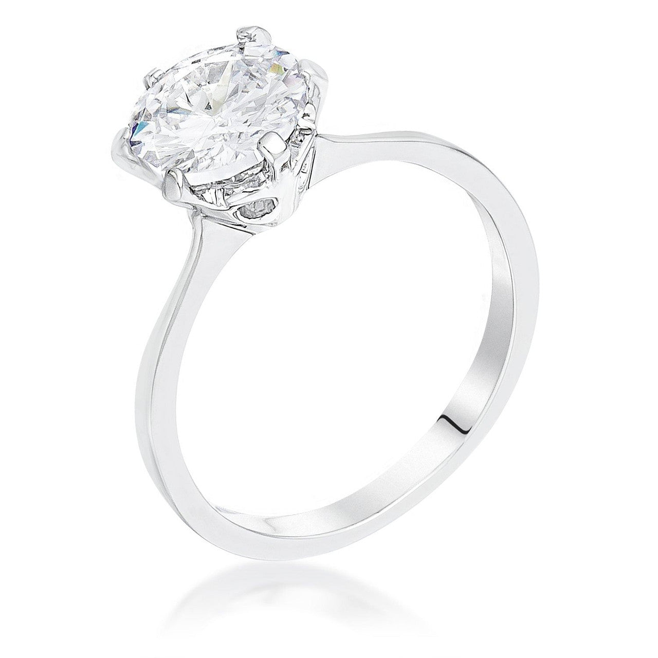 2Ct Rhodium Round Cut Scallop Solitaire Engagement Ring-0