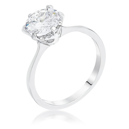 2Ct Rhodium Round Cut Scallop Solitaire Engagement Ring-0