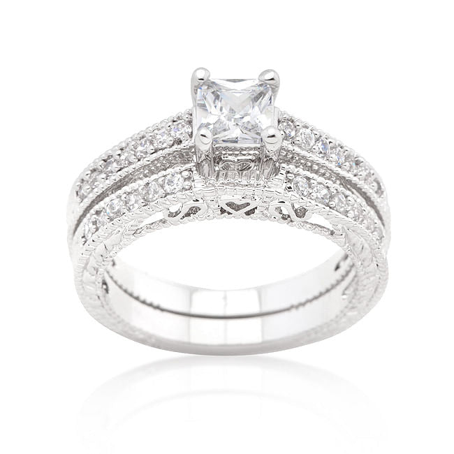Princess Cut Filigree Bridal Ring Set-1