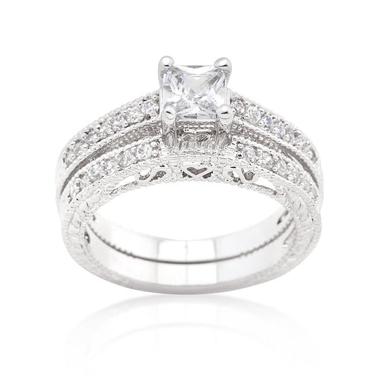 Princess Cut Filigree Bridal Ring Set-1