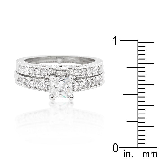 Princess Cut Filigree Bridal Ring Set-2